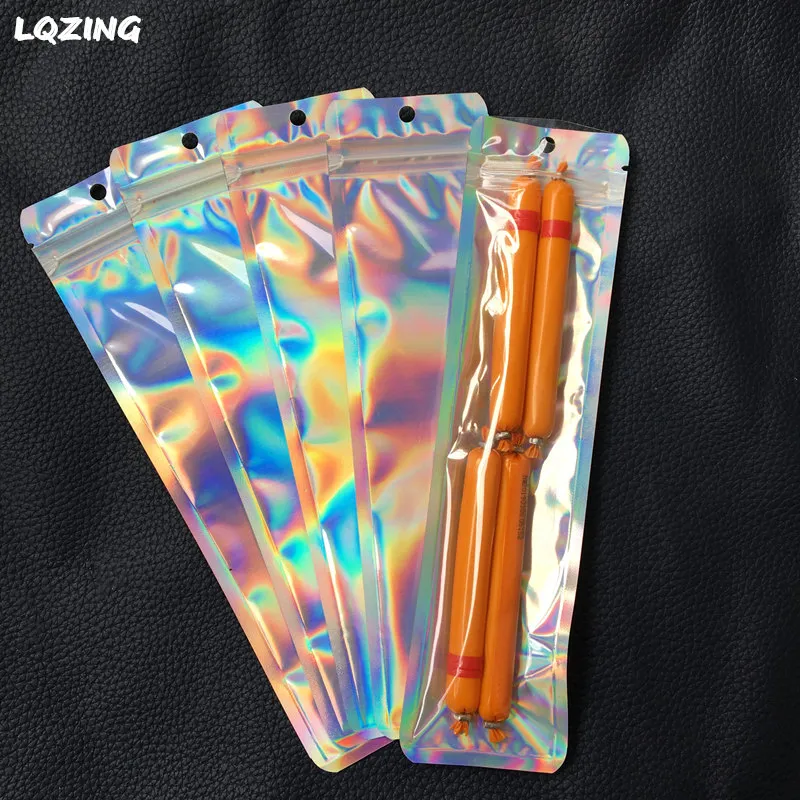 リップグロス用のホログラフィックレーザーマイラーパッケージバッグ再利用可能なフォイル片側片側透明な化粧品パッケージバギー
