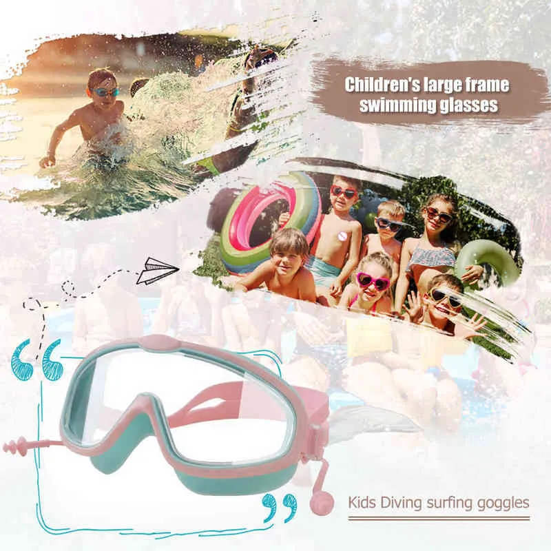 Children Adjustable Swimming Goggles w/ Earplugs Anti Fog Swimming Glasses Outdoor UV Protection Swim Goggles G220422