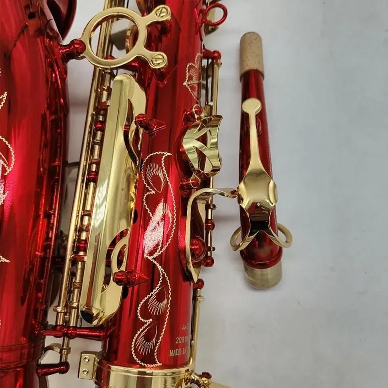 Japanse merk E-drop rood Altsaxofoon rode lak gouden sleutel oppervlak vergulde professionele altsax speelinstrument