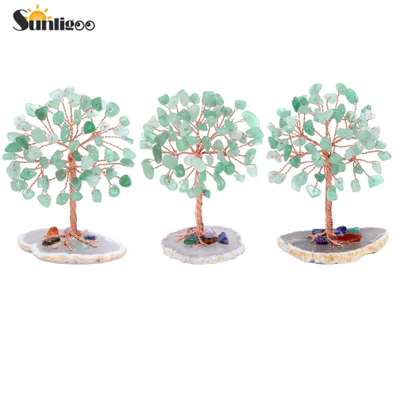 Sunligoo Super Mini arbre à argent en cristal fil de cuivre enveloppé avec tranche d'agate Base pierre précieuse Reiki Chakra Feng Shui arbres décor à la maison 2203460998