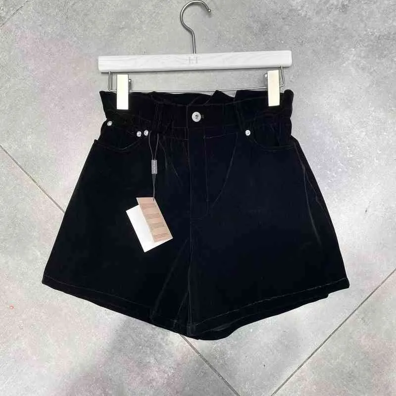 Spring New Back Pocket Letter Old Bud Taille Decoratie Veelzijdige Fluwelen Casual Wide Pent Shorts