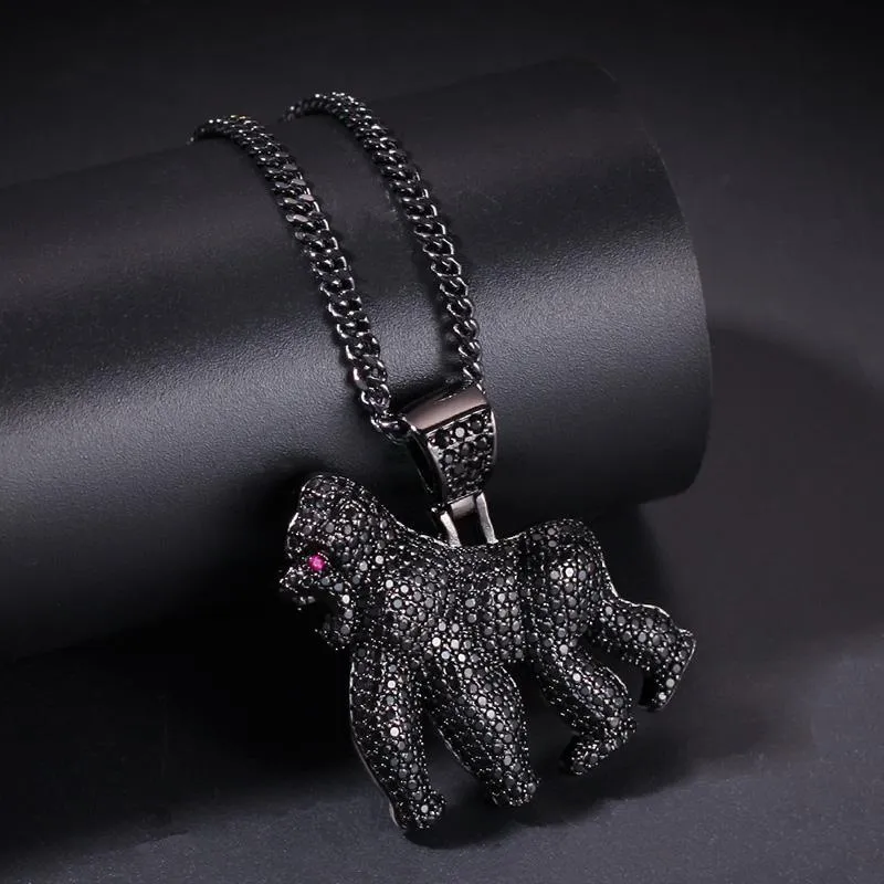 Collane con ciondolo Hip Hop CZ Pietra pavimentata Bling Iced Out Gorilla Pendenti animali uomo Rapper Gioielli Nero Oro Argento ColorPend292E