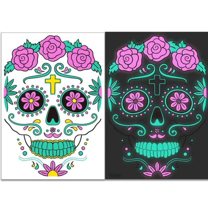 Halloween Luminal Tempary Tattoo Sticker Faser Fasup Face Special Face Day of the Dead Skull Dress Up Halloween Cosplay Decor7872788