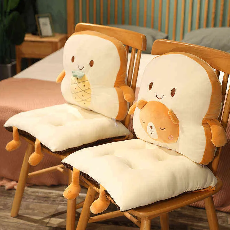 CM Cartoon Toast Bread Siamese Pillow Plush Toy fylld Soft Bear Pig Fruit Dolls for Home Chair Decor Gift J220704