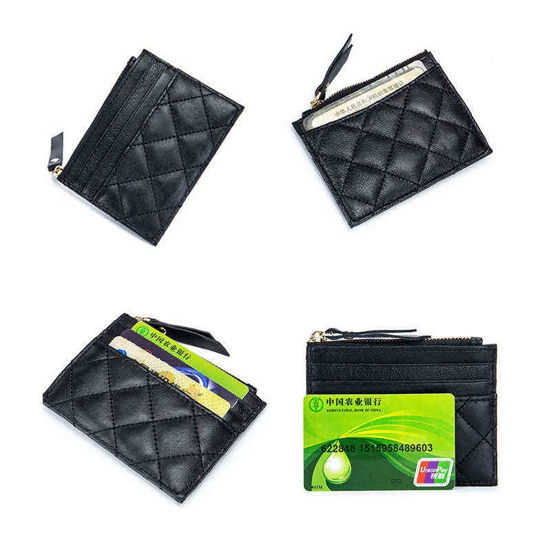 Äkta läder mode små plånbok fårskinn lyxdesigner unisex id -korthållare blixtlås slim hållare fall mini pengar väska x2203194b