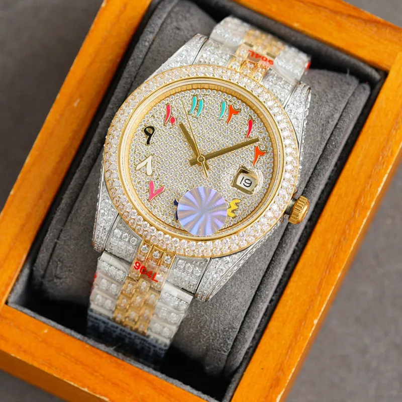 Reloj para hombre con diamantes completos, relojes mecánicos automáticos de 41mm, bisel de diamantes, espejo de zafiro, reloj de pulsera de moda 2022250A