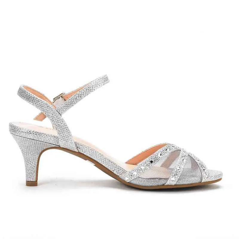 Dream Pairs Sandali da donna Tacchi alti Desinger Cinturino con fibbia in strass Antiscivolo Décolleté con tacco sottile Décolleté Argento Lusso Estate G220520