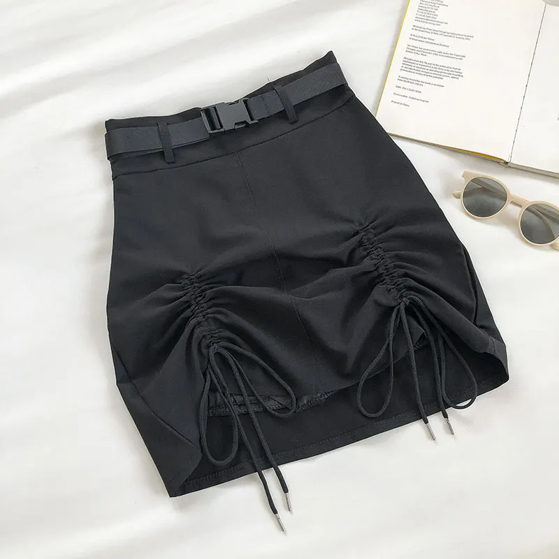夏Y2K審美的セクシーな女性ミニスカート原宿妖精グランジクラブの巾着ベルト付き黒人女性のスカート220401