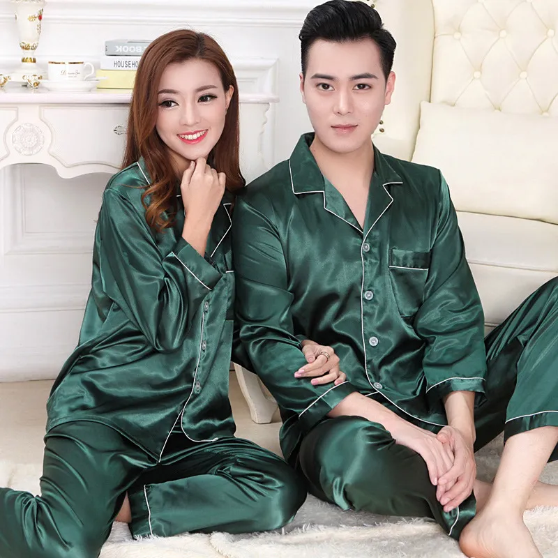 Womens Silk Satin Pyjamas Set Sleepwear Couple Pijama Pajamas Suit Female Sleep Two Piece Women's Loungewear Plus Size 220329