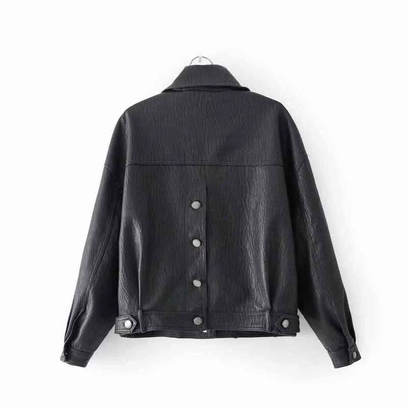 2021 mode femmes élégante fermeture éclair Faux cuir Biker veste en rouge noir mince dames manteau décontracté marque moto cuir manteau L220728