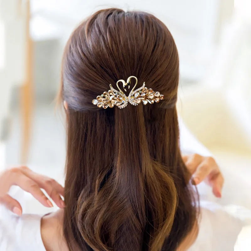 Fashion Zircon Swan Decor Bridal Hair Accessories Crystal Hair Antique Tassel Barrettes Clips Jewelry