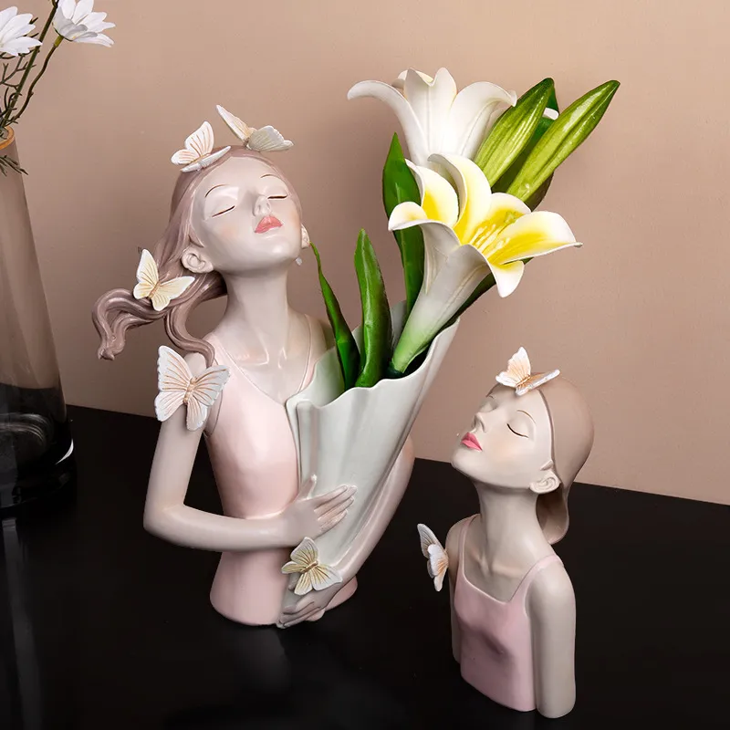 Нортуинс бабочка для девочек -смоля Скальптура модель модель вазы современные статуи хранения дома гостиная на рабочем столе аксессуары 220510