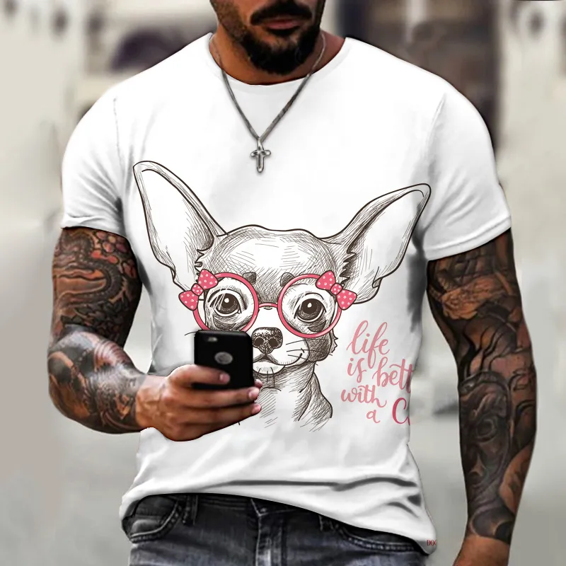 Köpek Hayvan Baskı Erkek T Shirt Harajuku Grafik Tee Yaz Estetik Sokak Giyim Aşk Köpek Sevimli Gömlek Kısa Kollu Karikatür Top 6xl 220607