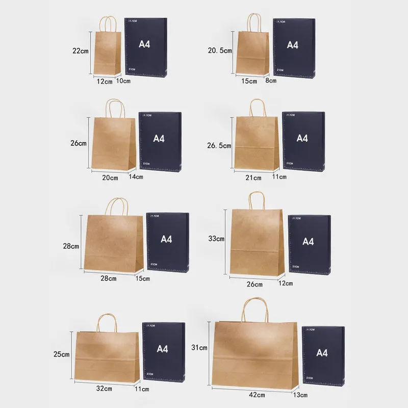 Kraft Paper Bag with Handles Solid Color Gift Packing Bags for Store Clothes Wedding Christmas Supplies Handbags Kit 220704