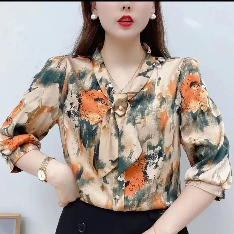 Women Spring Summer Style Chiffon Sicle camicie Lady Casual Wef Woke Collar Wouse Tops DF4198 220708