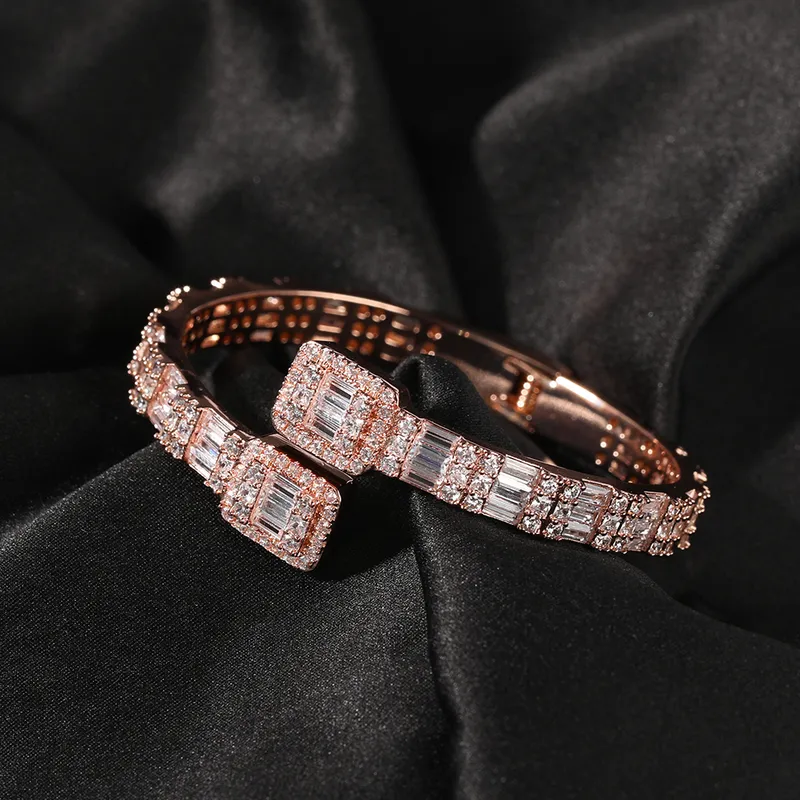 The Bling King 7mm Baguette Cuff Bangel Micro Paved Bling Square Cubic Zirconia Armband Luxury Wrist Rapper Jewelry Punk Bangle 2203312108