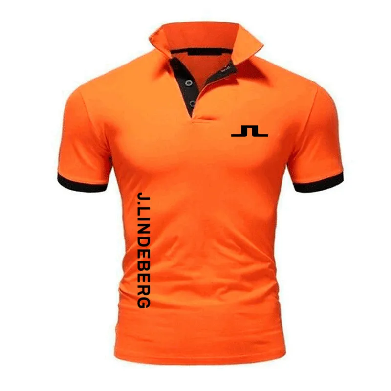 J Lindeberg Golf Print Cotton Polo Shirts for Men Casual Solid Color Slim Fit S Polos Summer Fashion Brand Clothing220606