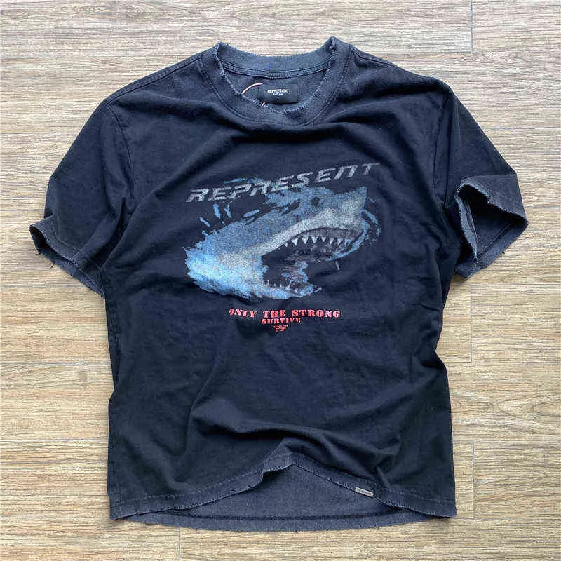 Great Repeat White Shark Limited Printing, Used Washing Water Damage Men's and Women's Short Sleeved T-shirts