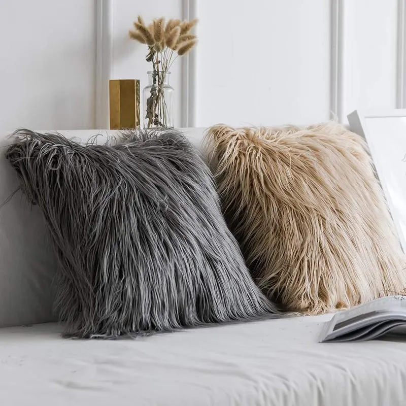 Artificial Wool Fur Sheepskin Cushion Cover Hairy Faux Plain Fluffy Soft Throw Pillowcase Washable Square Solid Pillow Case 45cm 220517