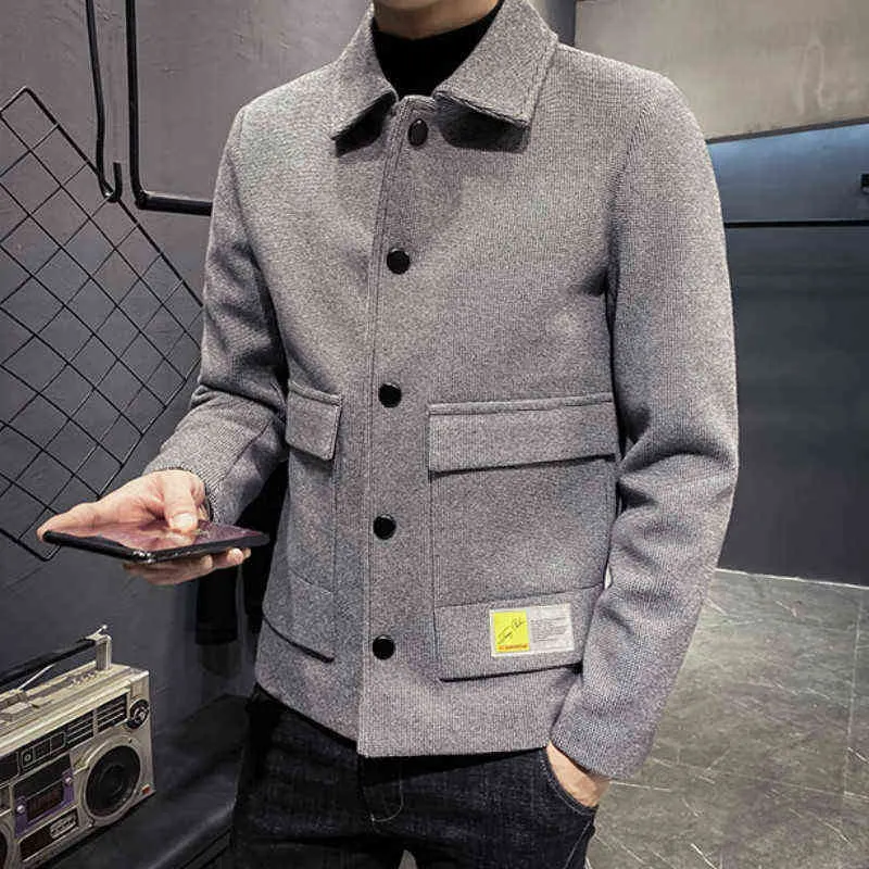 Jesienne i zimowe mieszanki wełny płaszcze solidne mężczyźni swobodne kurtki męskie płaszcze koreańskie wełniane wełniane marka marki 201120 T220810