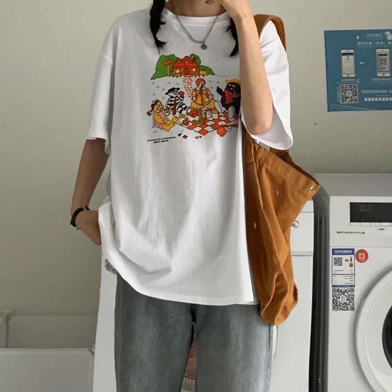 Japon tarzı çizgi film kawaii baskı kadınlar tişört rahat sokak kıyafeti ulzzang pamuk yaz grafik kadın üstleri için komik tişört 220511