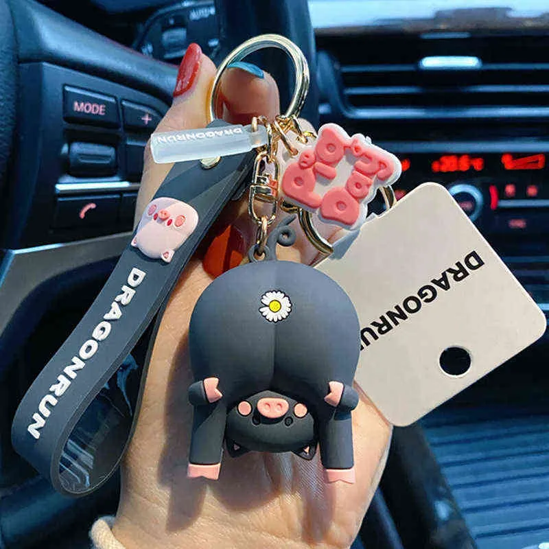 Female Cute Ugly Cute Butt Key Chain New Pig Chrysanthemum Key Chain Male Funny Lovers Bag Hanging Decoration Key Ring AA220318
