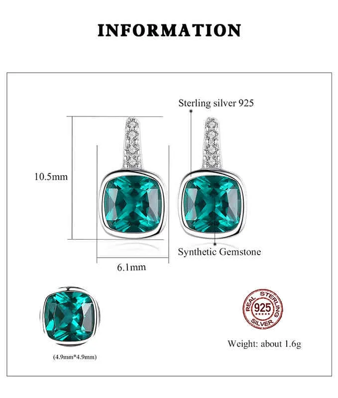 Earrings Silver 925 ElegantCreatedStone Emerald Green Gemstone Luxury Earring Studs For Women Bridesmaids Wedding