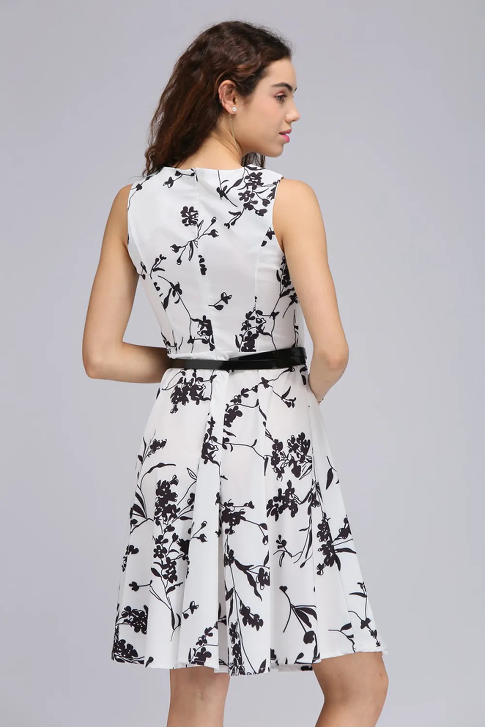 Bläck panting stil vintage klänning 50s 60s retro för kvinnor blommor tryckta korta festklänningar med bälte vestido vintage fs0005