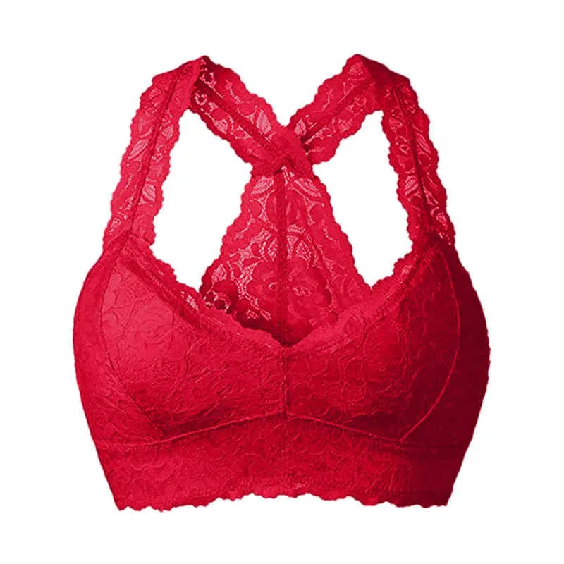 Sexy Dentelle Sans Fil Soutien-Gorge Femmes Plus La Taille Gilet Crop Top Beauté Dos Pad Push Up Lingerie Col En V Sport Cami Sous-Vêtements Débardeurs 3XL L220726