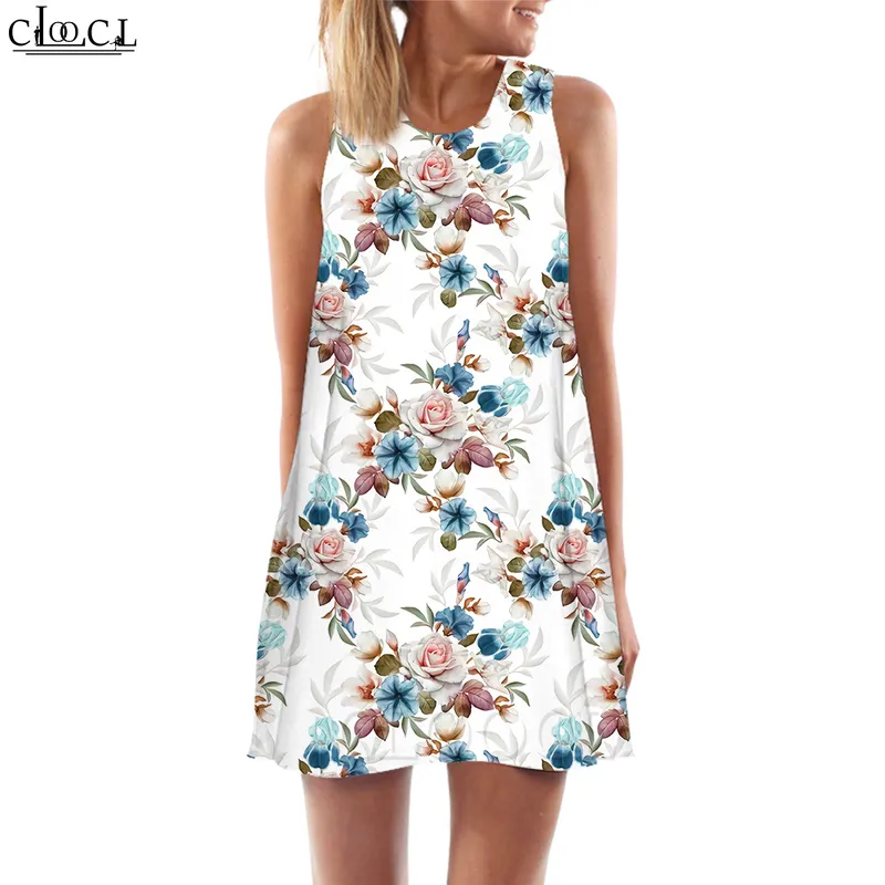 Women Tank Tops Retro Graphics 3D Printed Loose Dress Round Neck Short Sleeveless Dress Female Vest Dresses Summer 220616