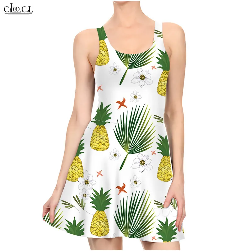 EST Delautiesty Fruit Pineapple 3Dプリントサマードレス女性用ドレスを袖のないパーティーセクシーなスリムビーチドレス220617