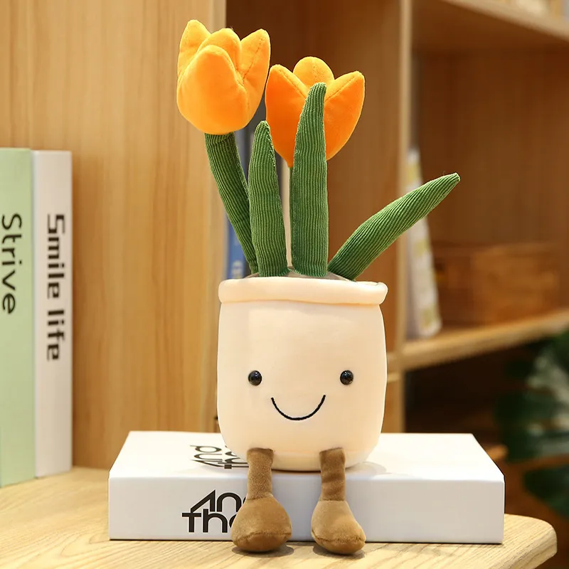 1st Flower Plush Toy Doll Simulation Plant Doll Succulent Tulpan Flowerpot With Legs Doll Indoor Decoration 220721