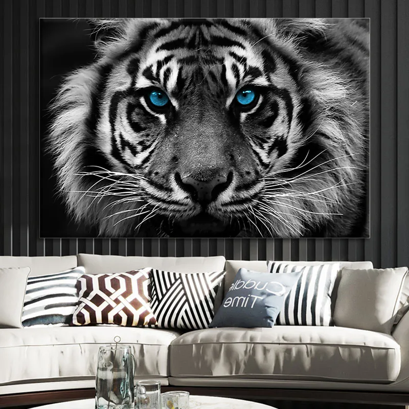 Black and White Tiger Poster HD Print Wild Animal Canvas Painting Leopard and Lion Pictures for Living Room Home Decor Mural