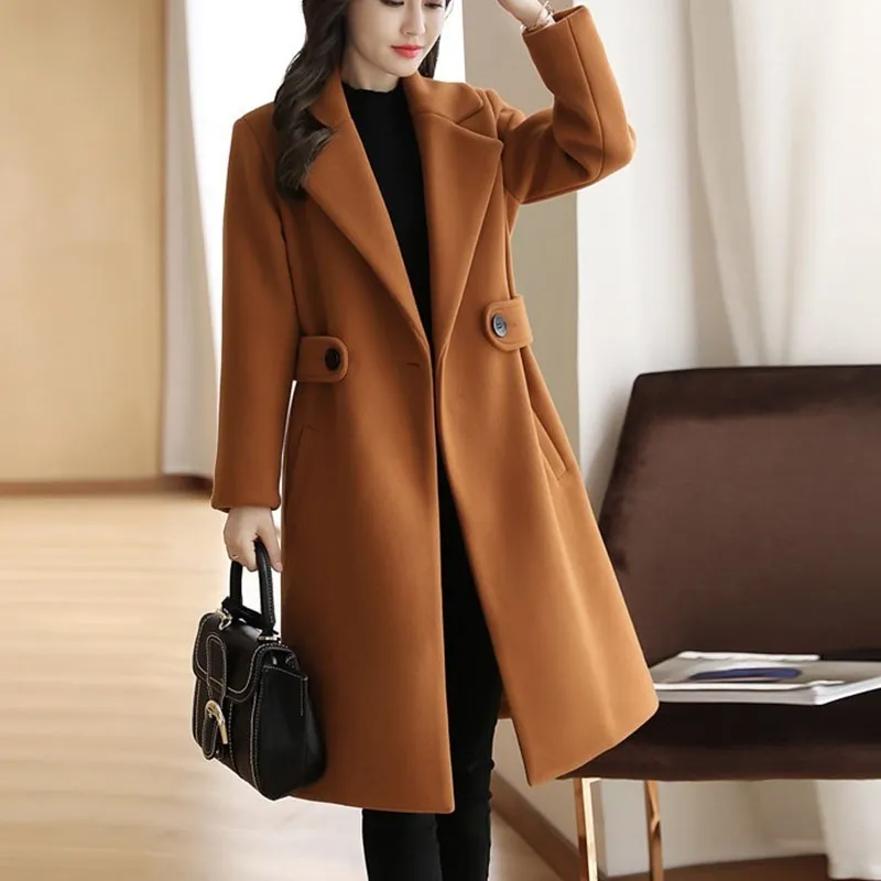 Women's Wool Blends Autumn Elegant Women Blend Coat Thick Loose Cashmere Woolen Plus Size Woman Winter Coats And Jackets 220826