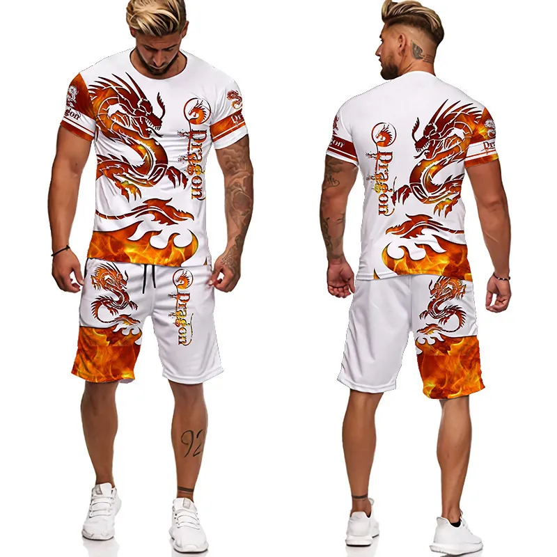 Flying Dragon 3D Printed Men s T shirts Set Man s Chándal Tops Shorts Ropa deportiva Cool manga corta Summer Male Suit 220708