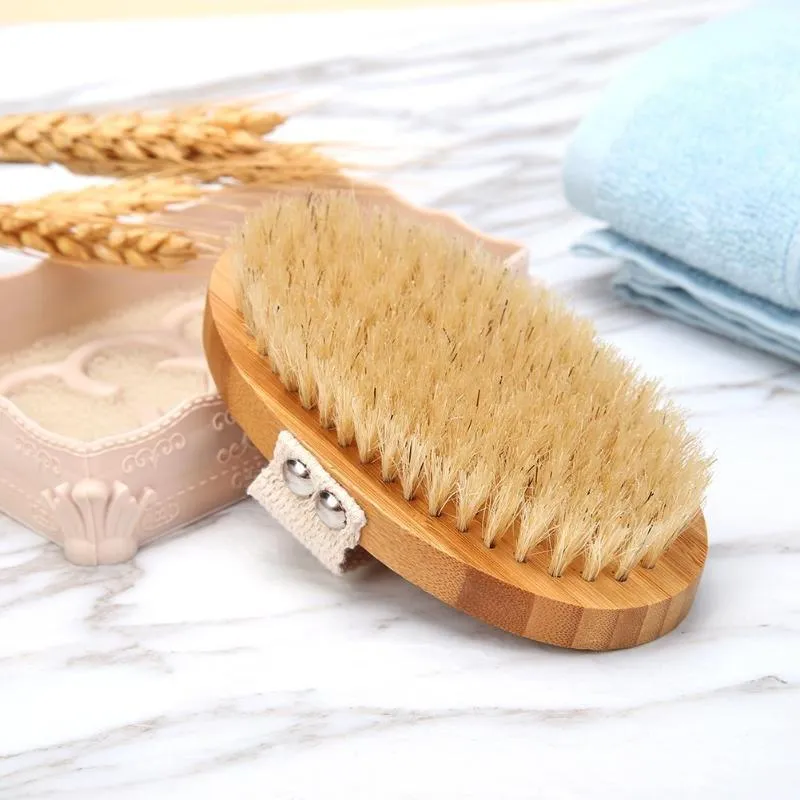 Body Brush Natural Boar Bristle Organic Dry Skin Body Brush Bamboo Wet Back Shower Brushes Exfoliating Bathing Brush