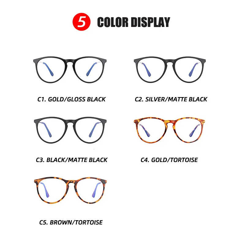 Armações de óculos redondas clássicas para homens e mulheres, armação de metal com bloqueio de luz azul, óculos ópticos de designer, gafas de sol com bag284j