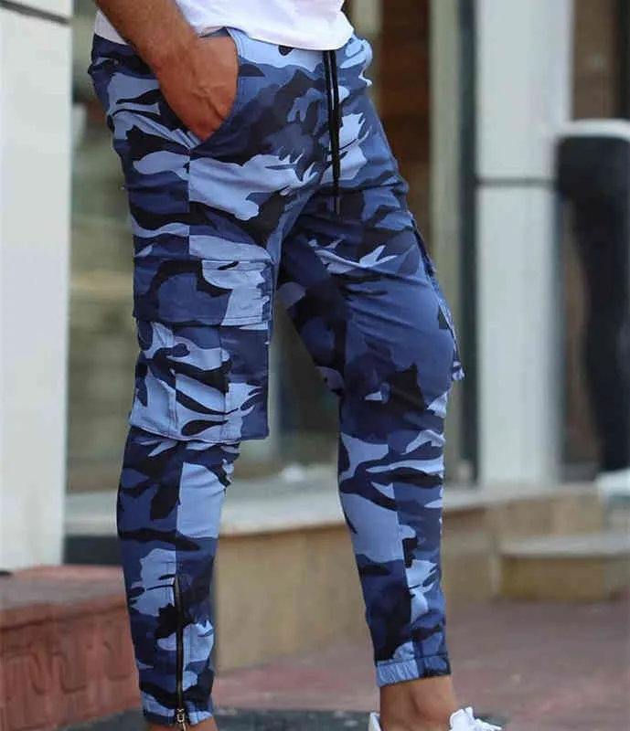 Kleur Camo Camouflage Laadbroek 2022 Men Vrouwen Casual Streetwear Pockets Jogger Blue Tactical Sweatpants Hip Hop Trouser G220713