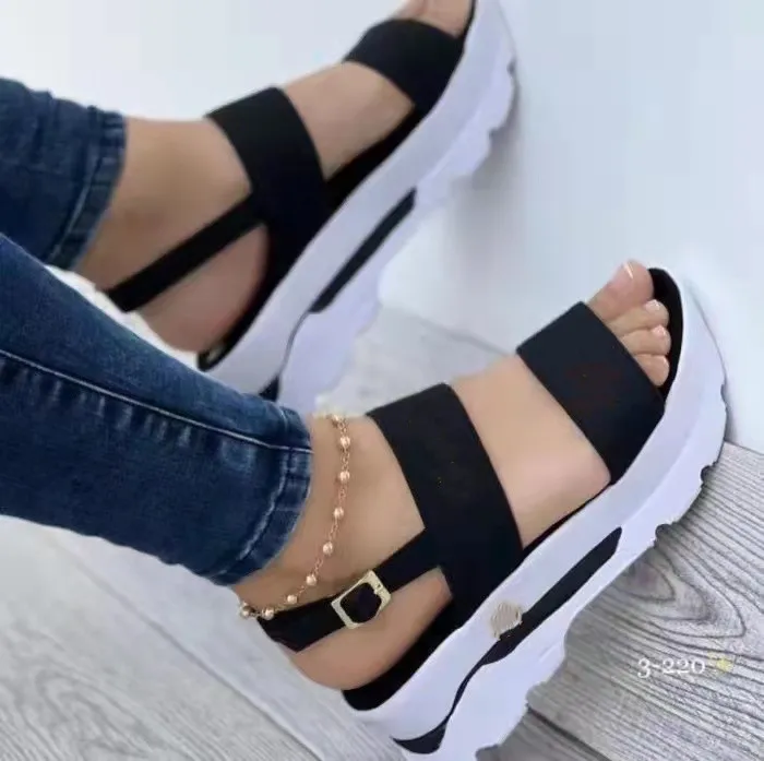 Moda Kama Kadın Platformu Toka Askı Sokak düz renk Yaz Ayakkabı Punk Plaj Takozlar Kadın Sandalet 220608