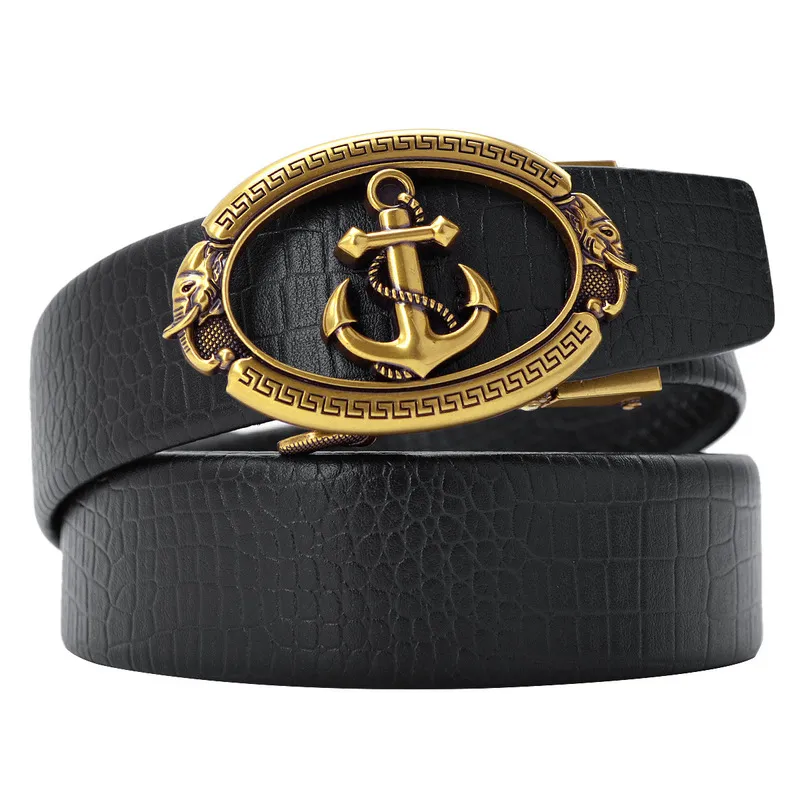 CEXIKA Gold Silver Alloy Anchor Fishing Automatic Buckle Belts Men High Quality Waist Strap for Jeans Luxury Brand Design Belt 220712