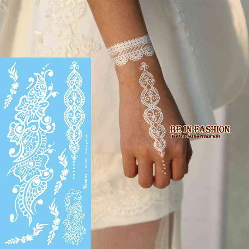 NXY Tymczasowy Tatuaż 1 Szkace White Black Henna Sexy Koronki Pończochy Arabski Indian Rose Butterfly Bow Flash Wedding Art Farba na ręce Noga 0330