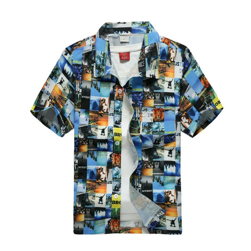 Мужские гавайские рубашки мода мужская кнопка «Повседневная кнопка на гавайях» с коротким рукавом с коротким рукавом с коротким рукава