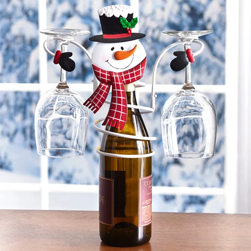 Porte-bouteilles de vin porte-verre décoration de noël pour la maison organisateur étagères de bureau bonhomme de neige cadeau de noël année 220509