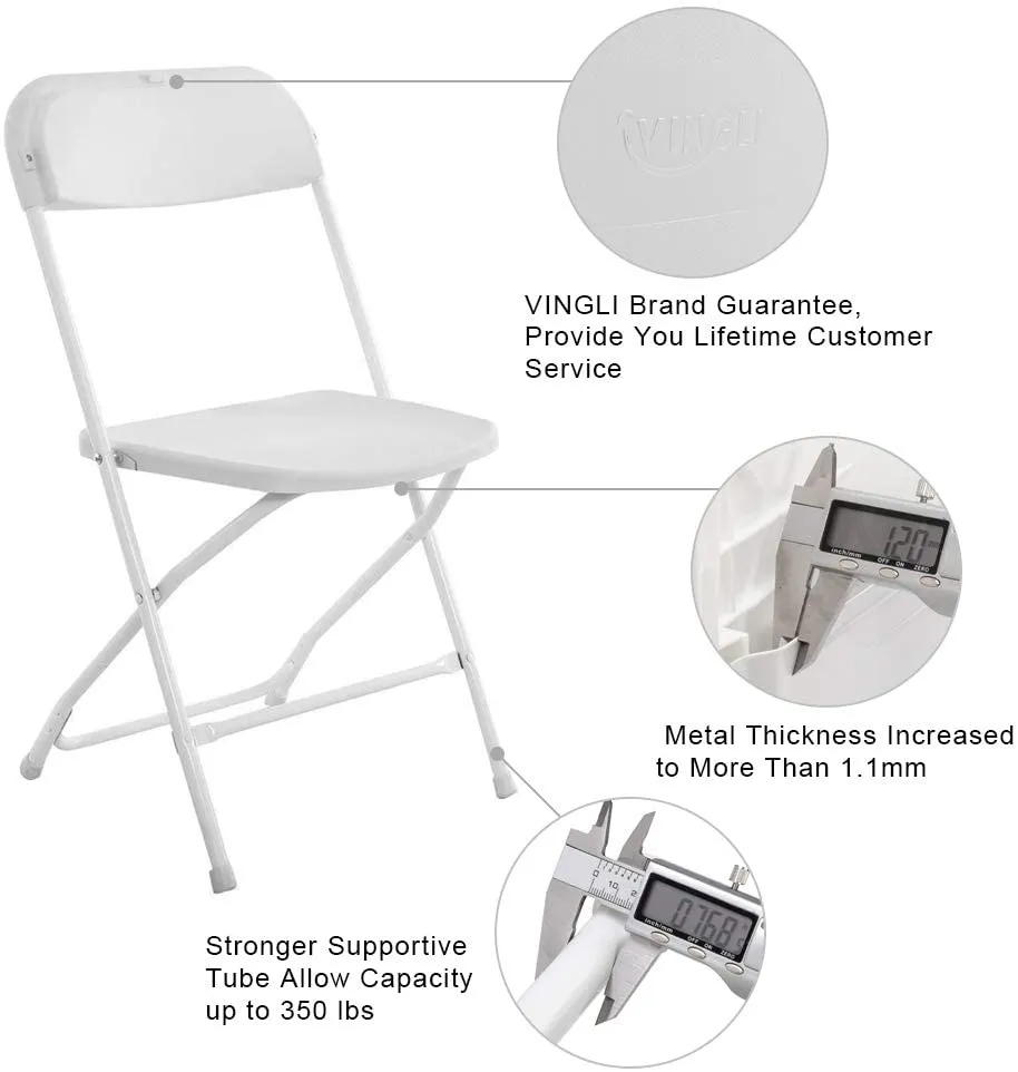 5 Pacote de plástico branco cadeira dobrável cadeira interna portátil portátil assento comercial portátil com moldura de aço para eventos para eventos para festa de casamento piquenique cozinha jantar sxjun7
