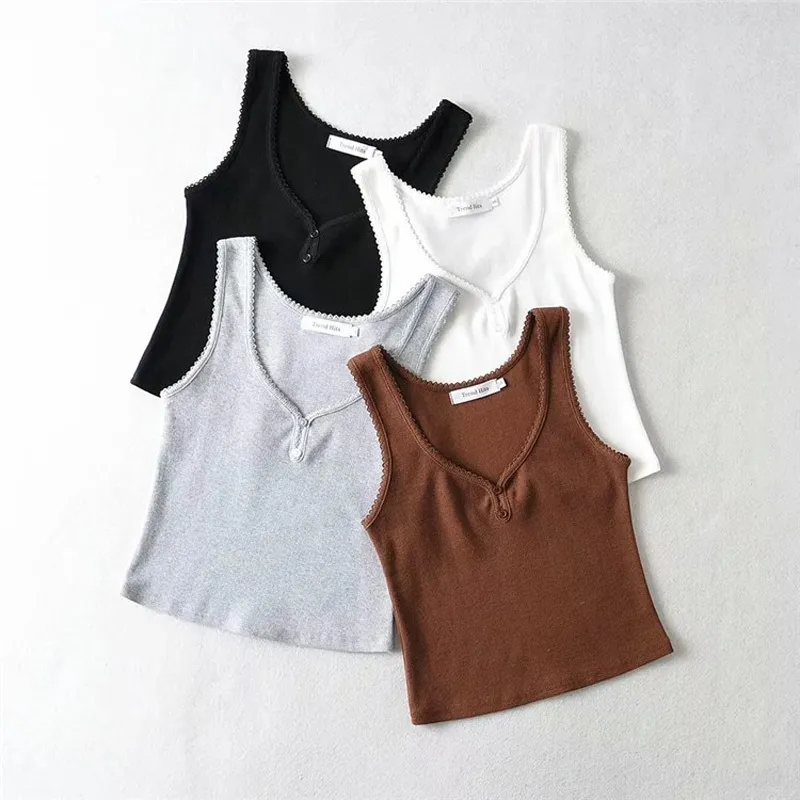 Vrouwen Top Korte Tank Sling Vest Vrouwelijke Zomer Kleding Mouwloze T-shirt Sexy V-hals Meisjes Camis Tee 220318