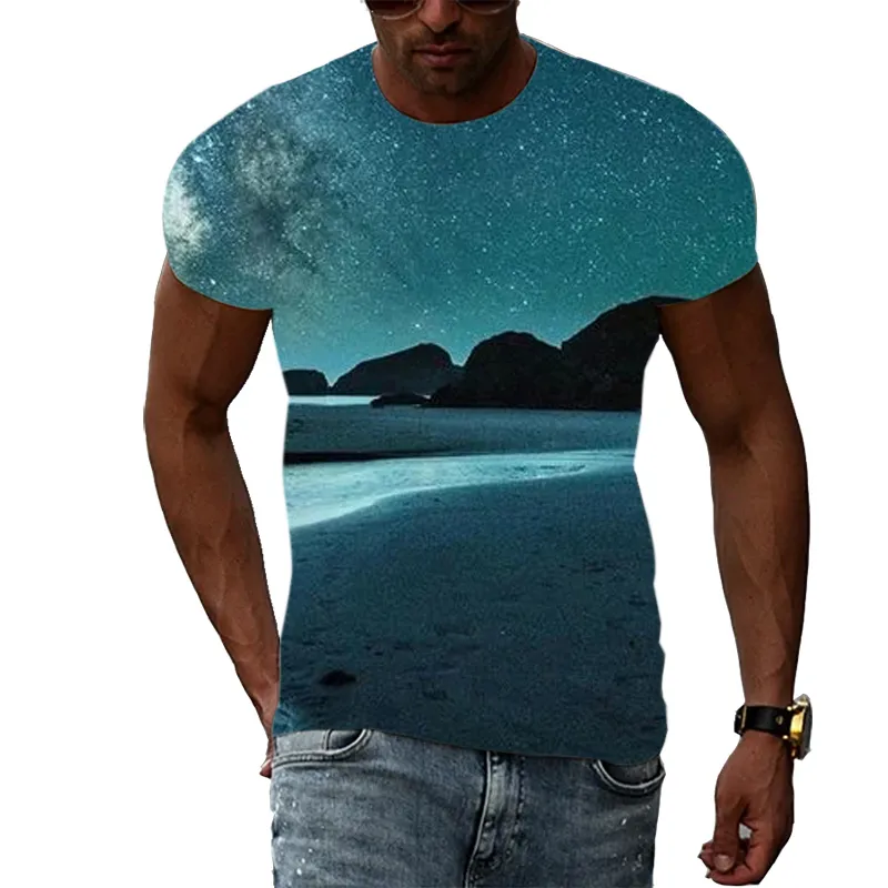 Tendance d'été Hommes Imprimer Aurora graphique t-shirts 3D Mode Casual Personnalité Paysage Naturel Modèle manches courtes T-shirts 220607