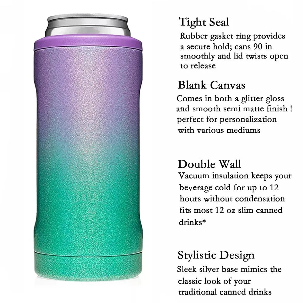 Can Cooler Standard For Beer Soda Coke | Stainless Steel 12oz Beverage Sleeve Double Wall Vacuum Insulated Drink Holder