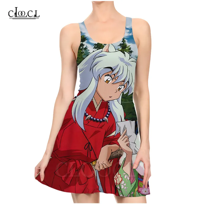 Anime Inuyasha Damen 3D-Druck Mode Harajuku Frauen Kleid Mädchen Kleidung ärmelloses Sommerkleid 220617