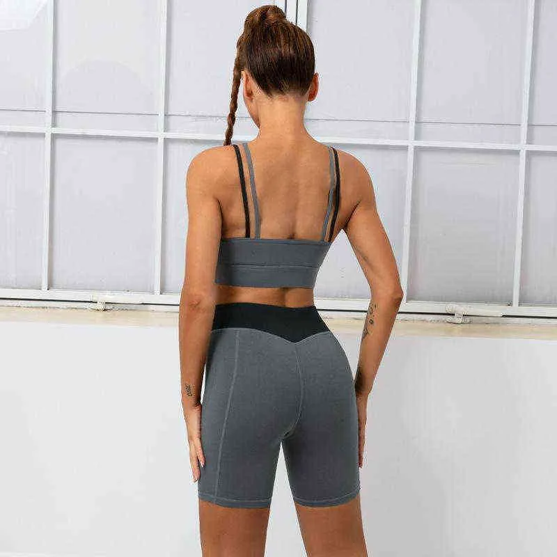 Delicate Set Women Workout Clothing Gym Yoga Pants Fitness Sportswear Crop Top Sports Bra Leggings Woman Suit J220706