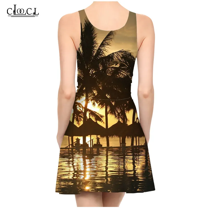 Sandy Beach Women Plant Palm Tree Girls Sleeveless Sexy Dresses 3D Print Fashion Casual Summer Slim Beach Dress 220617